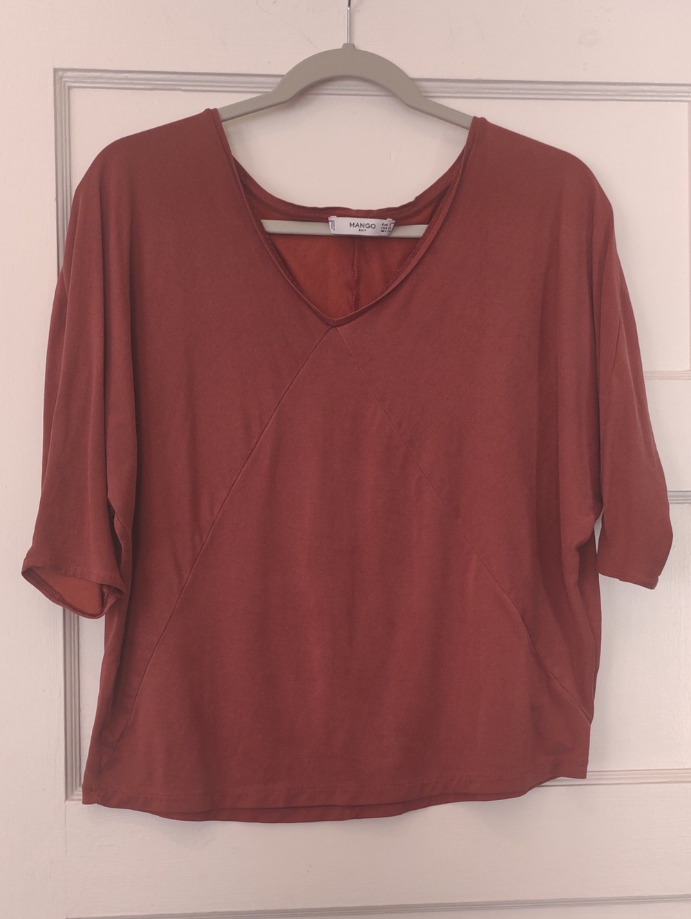 Mango Oversized V-Neck Boxy Top in Rust